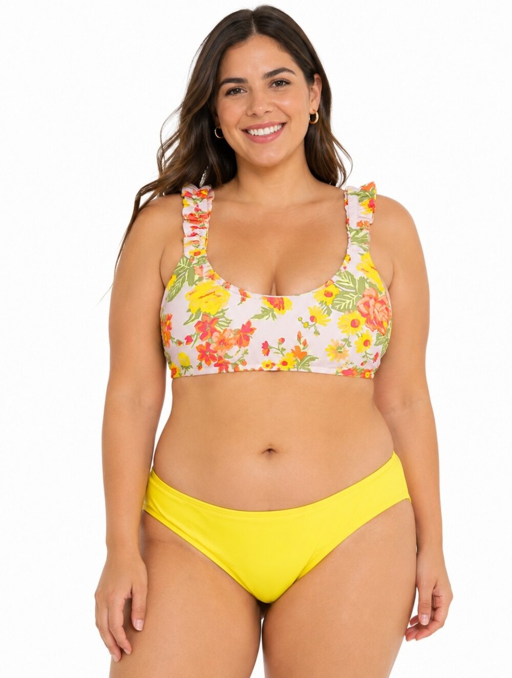 AERIE and KONA SOL Floral Ruffle Strap Top & Yellow Hipster Bikini Set  SIZE XL